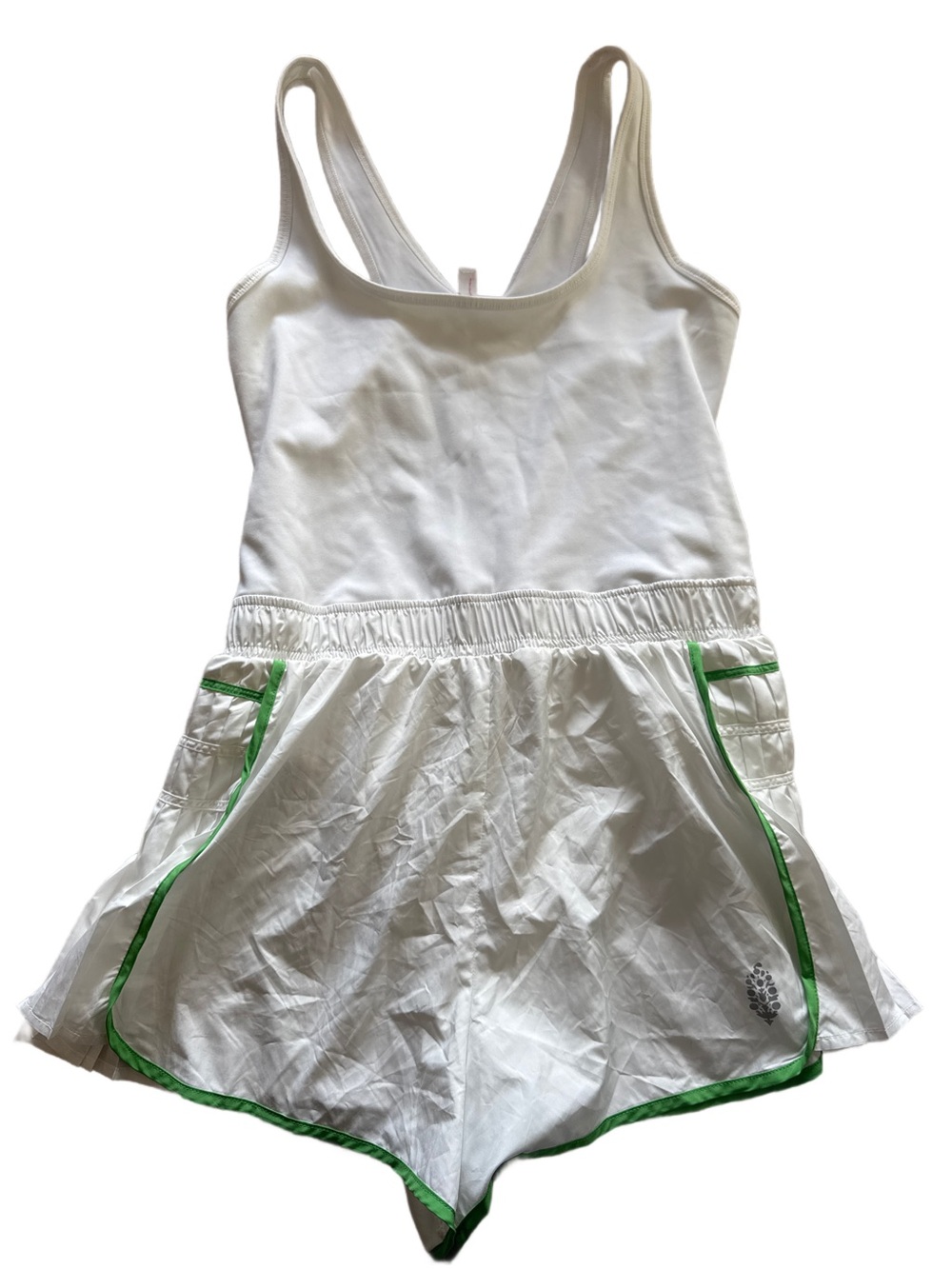 Free People Movement White Romper with Green Trim Medium